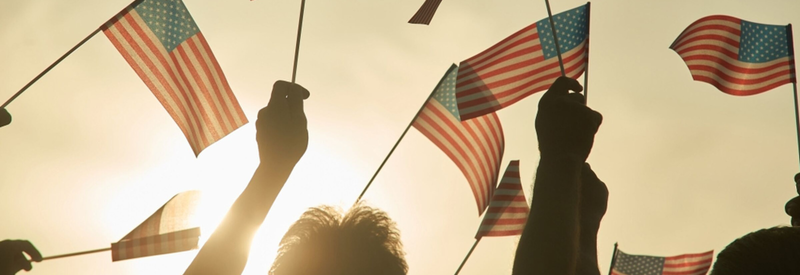 People holding small American Flags in the sky